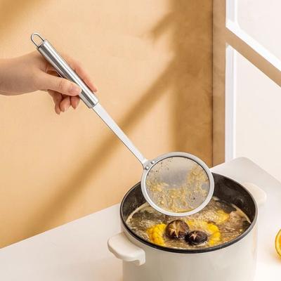 Ложка для скиммера с мелкой сеткой, профессиональная скиммер из нержавеющей стали 304, пищевая длинная ручка, можно мыть в посудомоечной машине