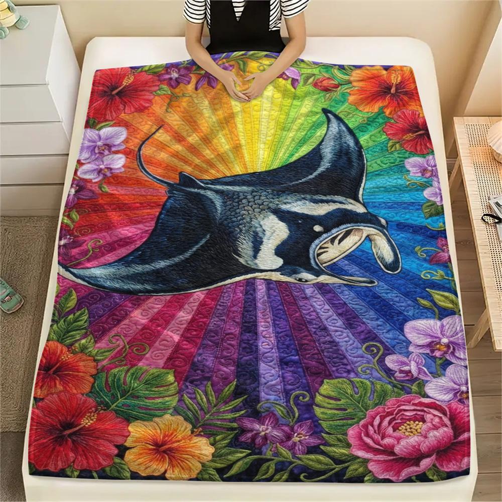 1PC Rainbow Wildlife Art Print FlAannel Blanket, High quality Comfortable for All Seasons, Home Decor, Warmth and Comfort