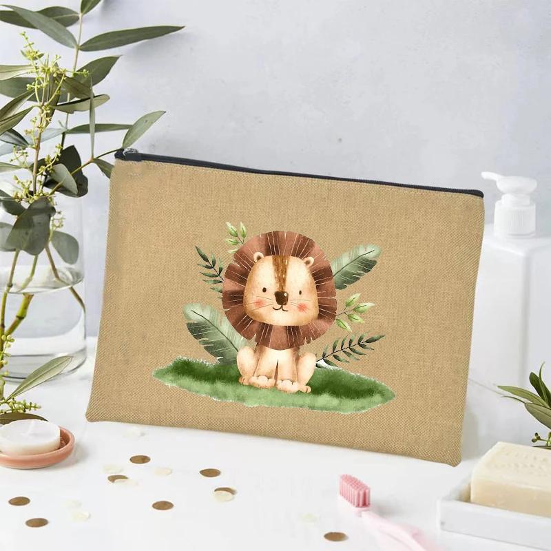 Kawaii Animals Makeup Bag Women Office Supplies Stationery Storage Travel Cosmetic Organizer Eco Canvas Toilet Bags for Ladies