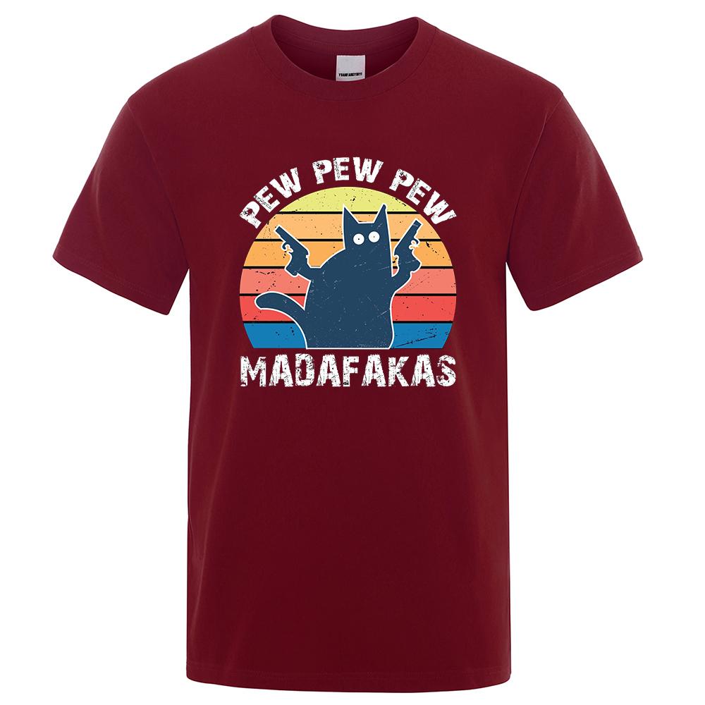 Футболка Pew Pew Madafakas для мужчин с коротким рукавом, новинка, забавная футболка с котом, винтажные летние топы, рубашки, футболка, футболка с круглым вырезом, уличная одежда