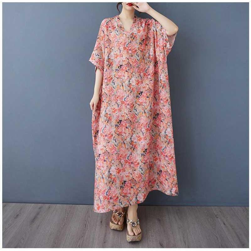 Women's Vintage Long Dress with Cotton and Linen Patterns