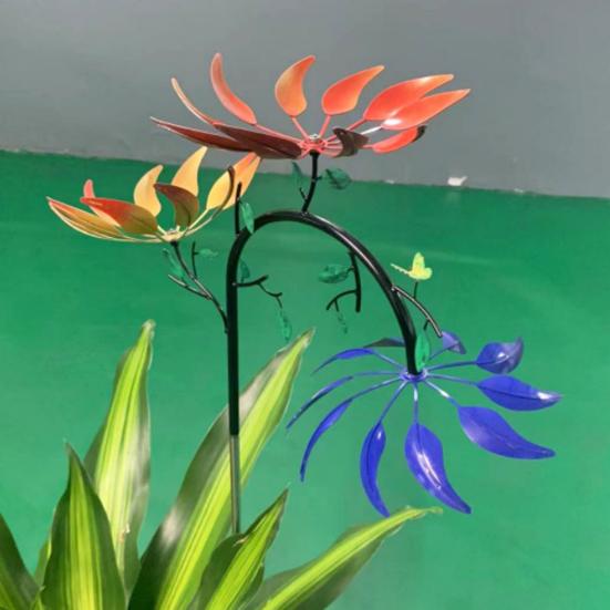 Металлическая ветряная вертушка Красочные цветы ветряная вертушка и бабочки ветряная скульптура легко устанавливается