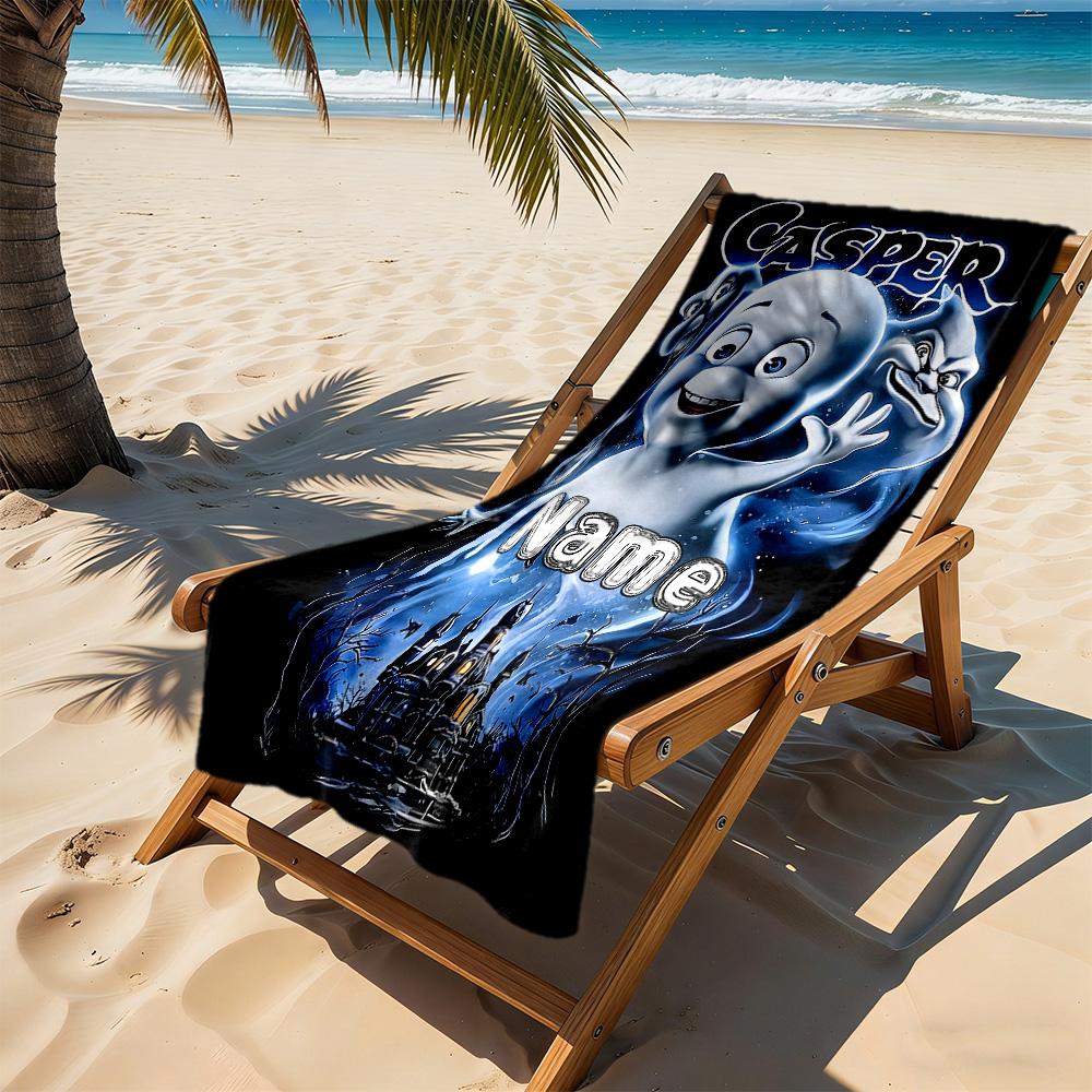 Ghostly Friends Castle Personalized Text Beach Towel Super Soft Microfiber Quickdry Fabric Perfect for Traveling Yoga Camping and Swimming