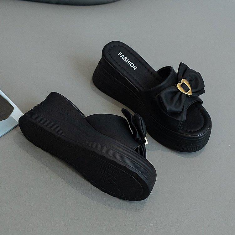 Туфли на высоком каблуке женские летние на толстой подошве верхняя одежда модные фея ветер наклонный каблук одно слово перетаскивание универсальный бант маффин классные тапочки