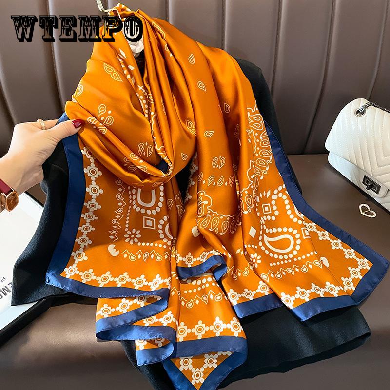 Vintage Flower Crane Print Scarf Chinese Painting Vintage Imitation Silk Shawl Warm Sunscreen Head Wrap Travel Beach Towel