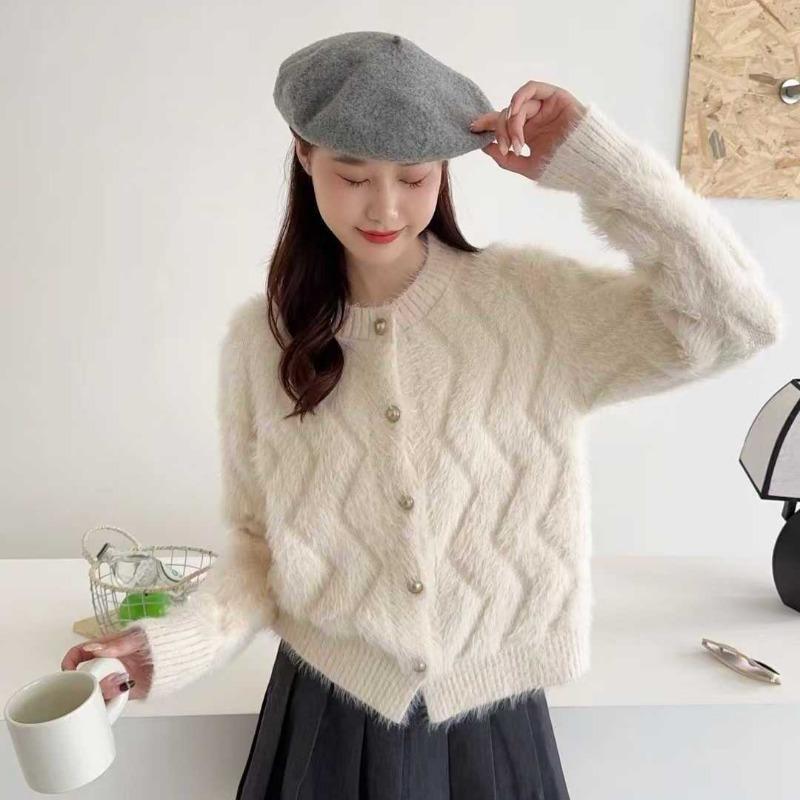 Осенне-зимнее пальто-свитер из мягкой ворсистой норки, женский свободный и милый вязаный кардиган-топ