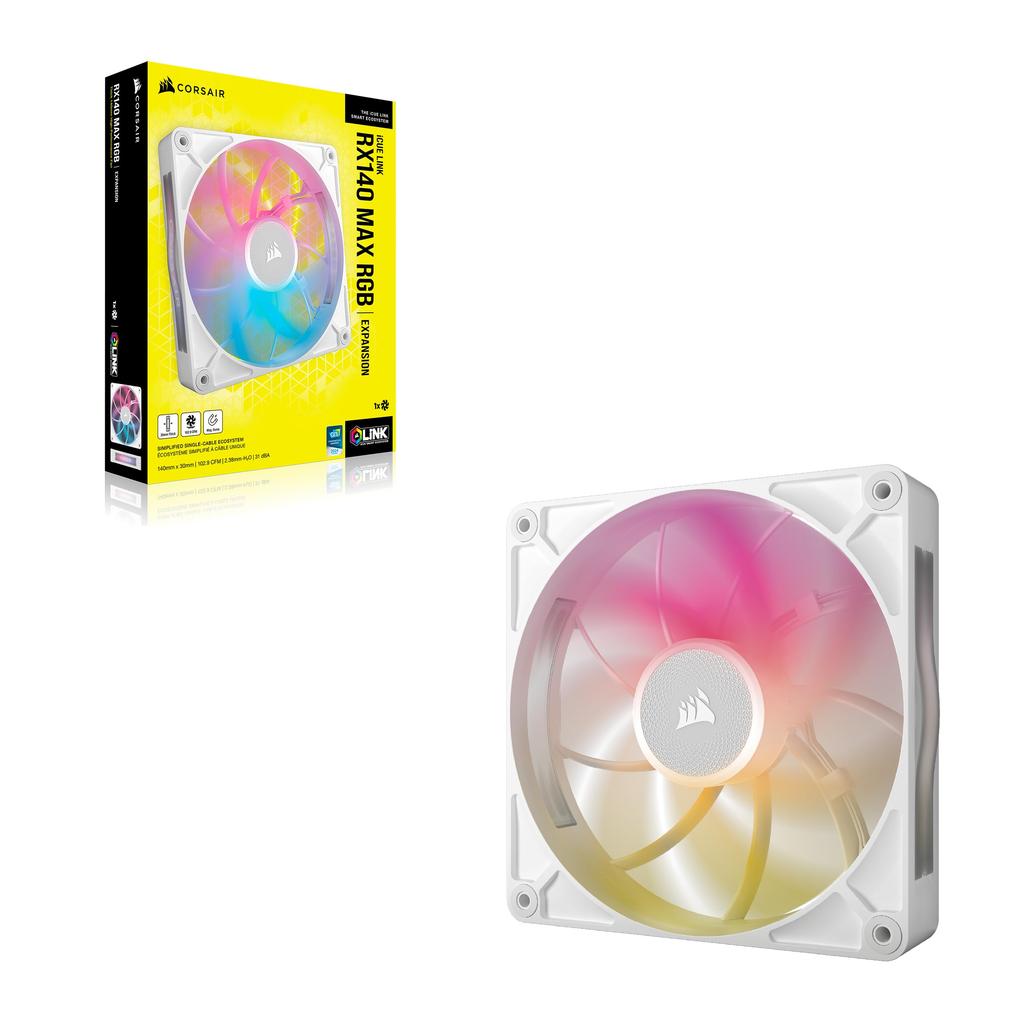 CORSAIR iCUE LINK RX140 MAX RGB Expansion Kit 140mm PWM PC Case Fan 30mm Thick Single Pack White CO-9051039-WW