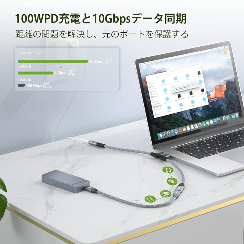 ULT-WIIQ USB Type C Extension Cable 1m L Shape 90 Degrees 3.1 Gen2(10Gbps) Male To Female Usb-c Conversion Adapter High Speed Data transfer/5A Fast