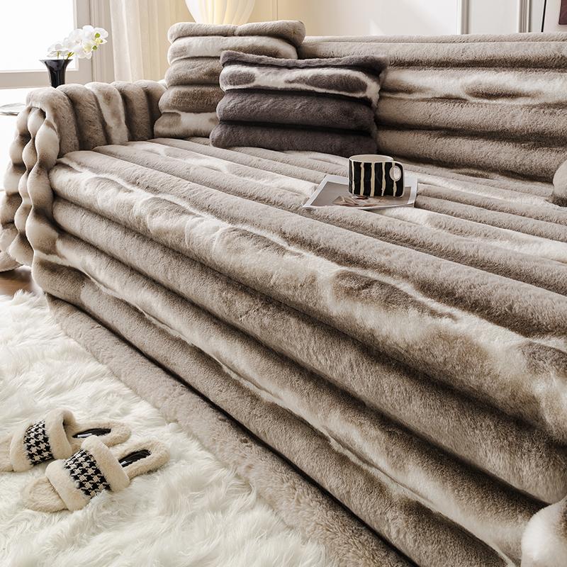 Cream Wind Rabbit Plush Sofa Cover Thick Warm Blanket Sofa Cushion Anti-slip One-piece Sofa Towel