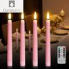 4pcs LED Taper Candles Pink Flameless Wedding Candle Timer Remote Battery-operated Table Home Decoration Electronic Candle