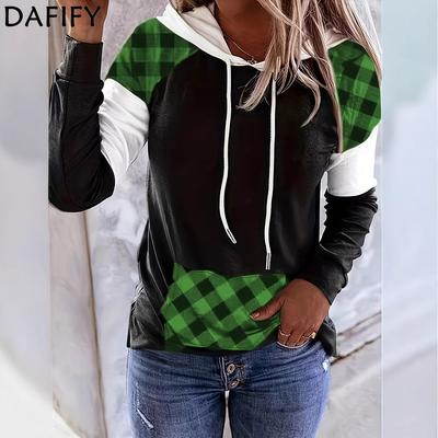 Женская мода повседневные толстовки с капюшоном и свитшоты с длинным рукавом в клетку