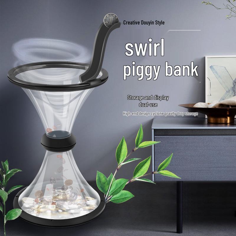 Креативная вращающаяся копилка-циклон: Прозрачная вращающаяся воронка для хранения монет