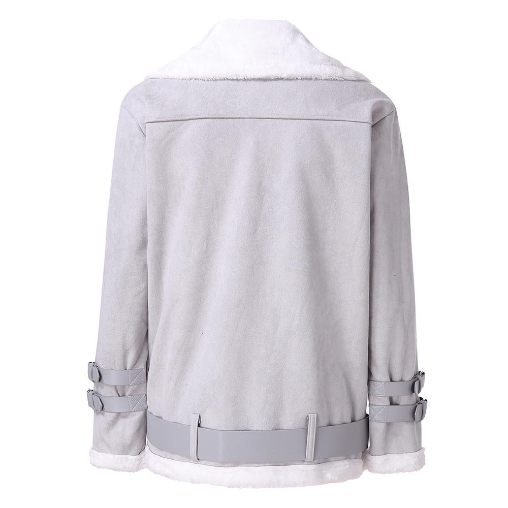 Зимнее женское пальто из искусственного флиса, верхняя одежда, теплая байкерская куртка с лацканами