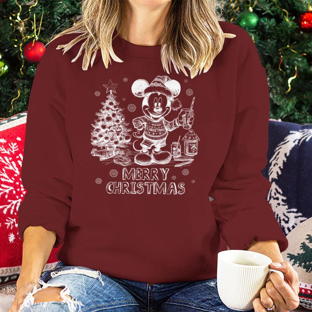 Vintage Retro Christmas Mickey Mouse Sweatshirt for Women Festive Holiday Wear Clothes Merry Christmas Party Matching Sweatshirt