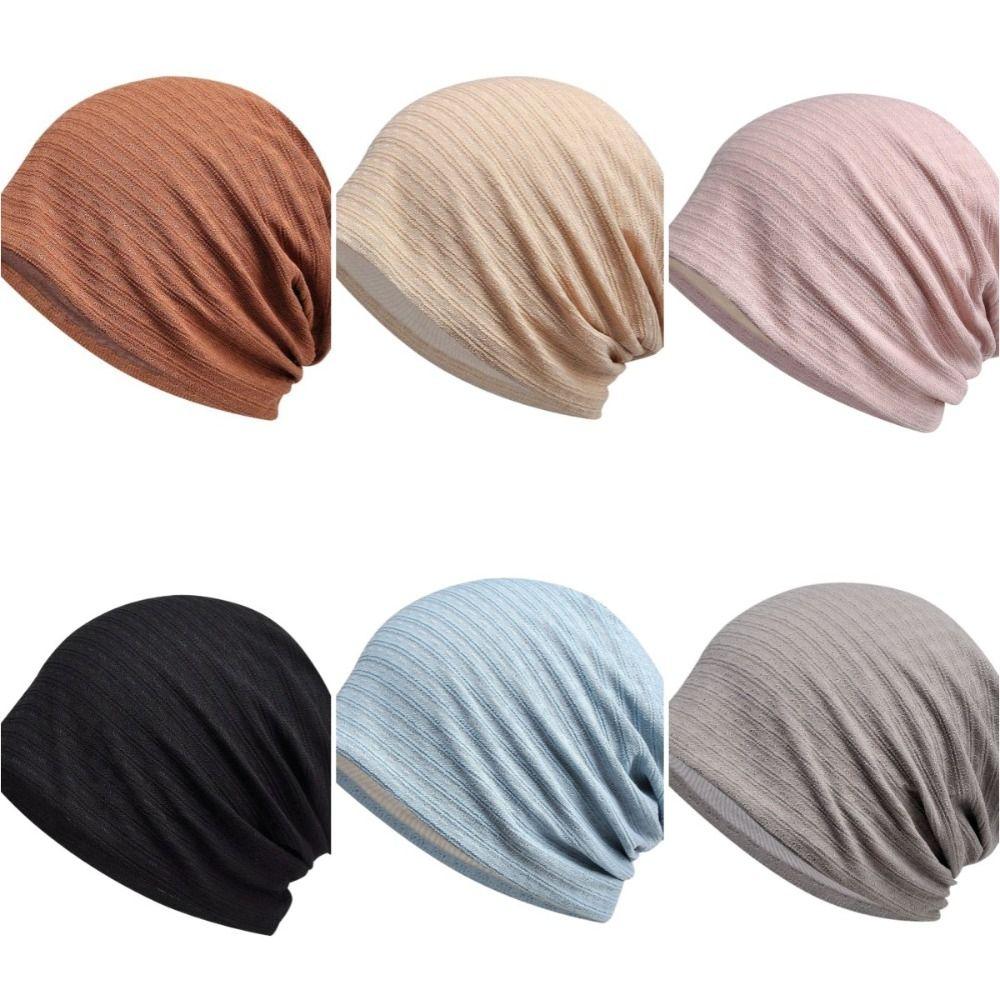 Double Layer Stripes Slouchy Beanies Hat Fabric Caps Thin Hedging Cap Men Women