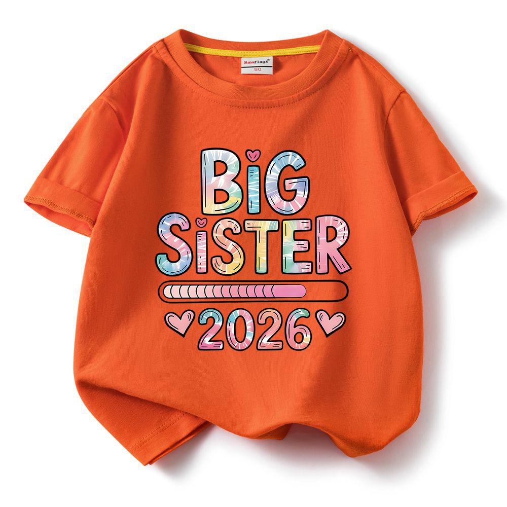 2026 new model Kids Cotton Short Sleeve Tee Tshirt Big Sister Pattern girls t shirts girls tops Short sleeve