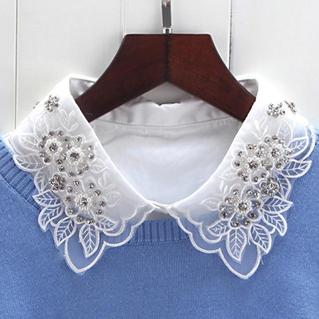 Hollow Lace Chiffon Doll Cotton Fake Collar Blouse Sweater Detachable Shirt Collar False Collar Lapel Women Top Collars Decor