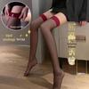 Sultry Red-Edged Black Over-the-Knee Stockings: Ultra-Thin, Thigh-High with Silicone Non-Slip Cuffs