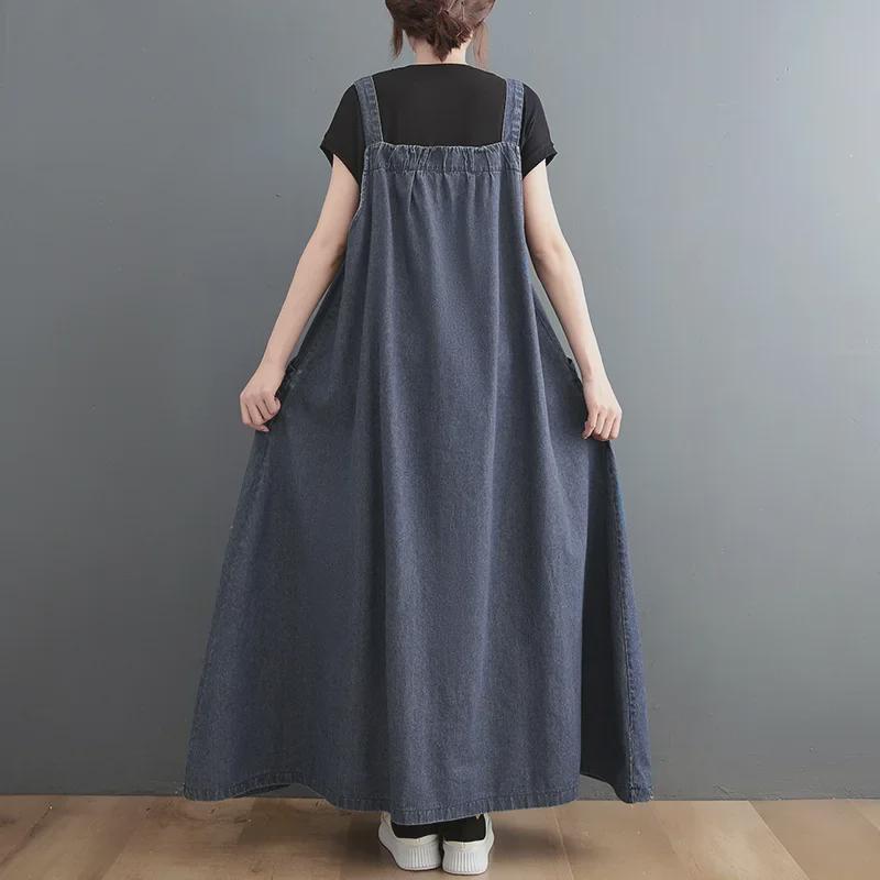 2024 Plus Size Women's Spring/Summer Denim Suspender Swing Dress