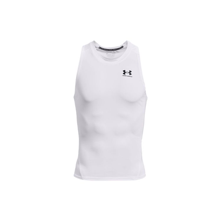 Under Armour HeatGear Compression Contrast Logo Sports Tank Top Men Tops White 1368352-100