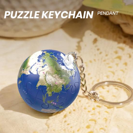3D Puzzle Oil Painting Keychain Earth Football Basketball Ball Ball Spherical Puzzle Key Ring Backpack Handbag Decoration