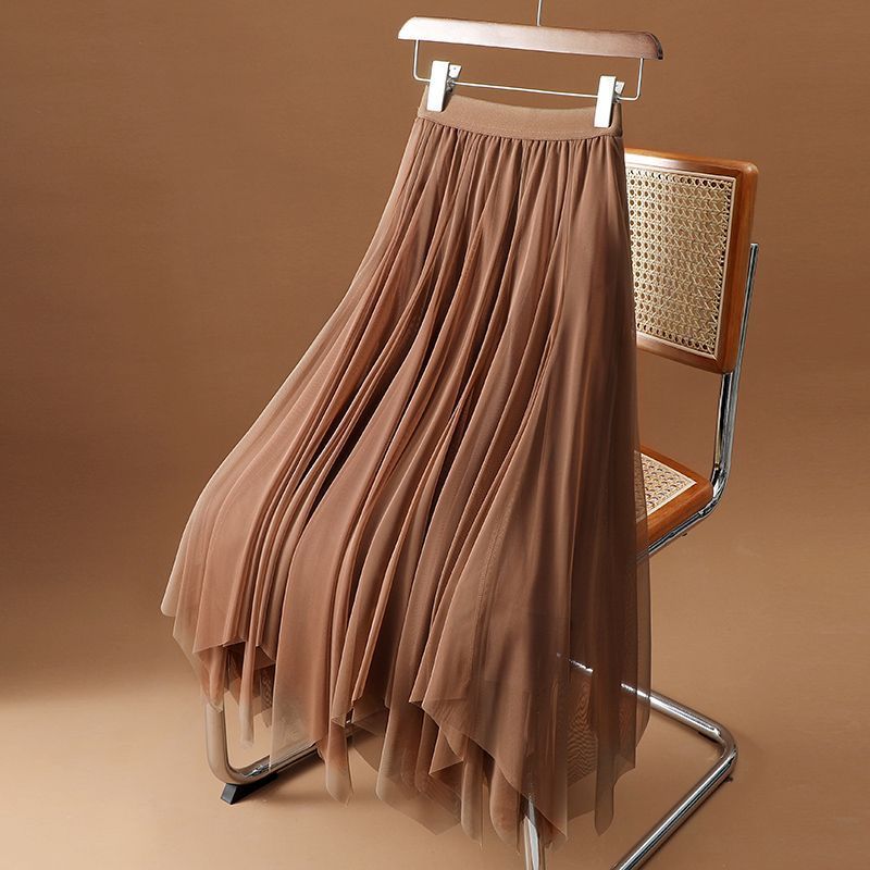 Женская летняя юбка миди с высокой талией, неровным струящимся подолом и прозрачной тканью - Элегантная юбка в стиле фэйрикор, премиальный блеск