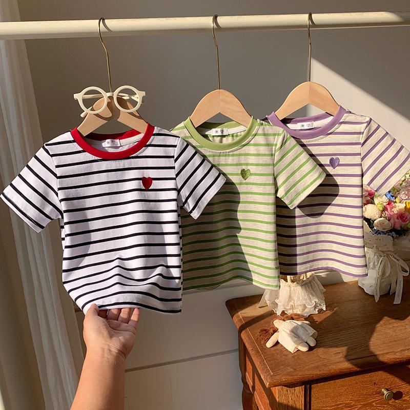 Boys' And Girls' Casual Cotton Short-sleeved T-shirts For Summer, Cute Striped Children's T-shirts