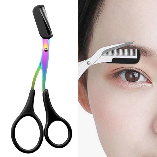Eyebrow Trimming Scissors with Comb Stainless Steel Professional Non-Slip Precision Eyebrow Trimmer Men Women Brow Hair Removal Tool