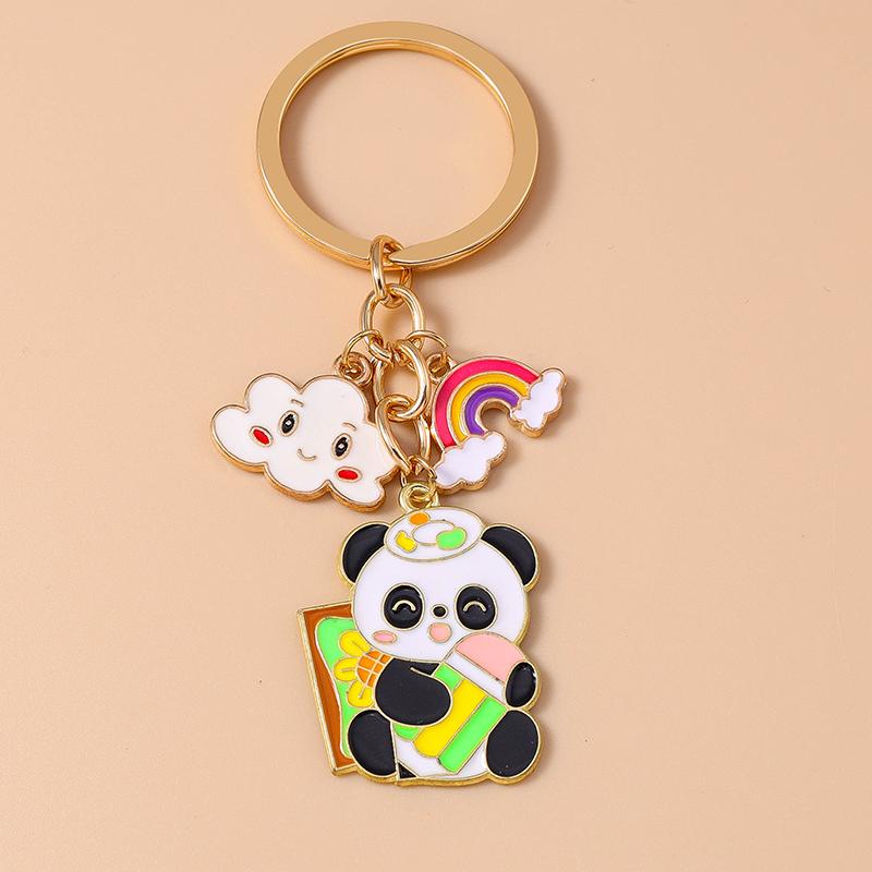 Cute Enamel Animal Panda Key Chain Bamboo Key Ring Pendant for Women Girl Handbag Decor DIY Handmade Jewelry Gift