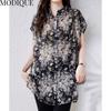 MODIQUE Лето Большие размеры Новые женские свободные винтажные шифоновые тонкие блузки с цветочным принтом Рубашки Пальто Женские повседневные оверсайз с короткими рукавами и v-образным вырезом Футболка
