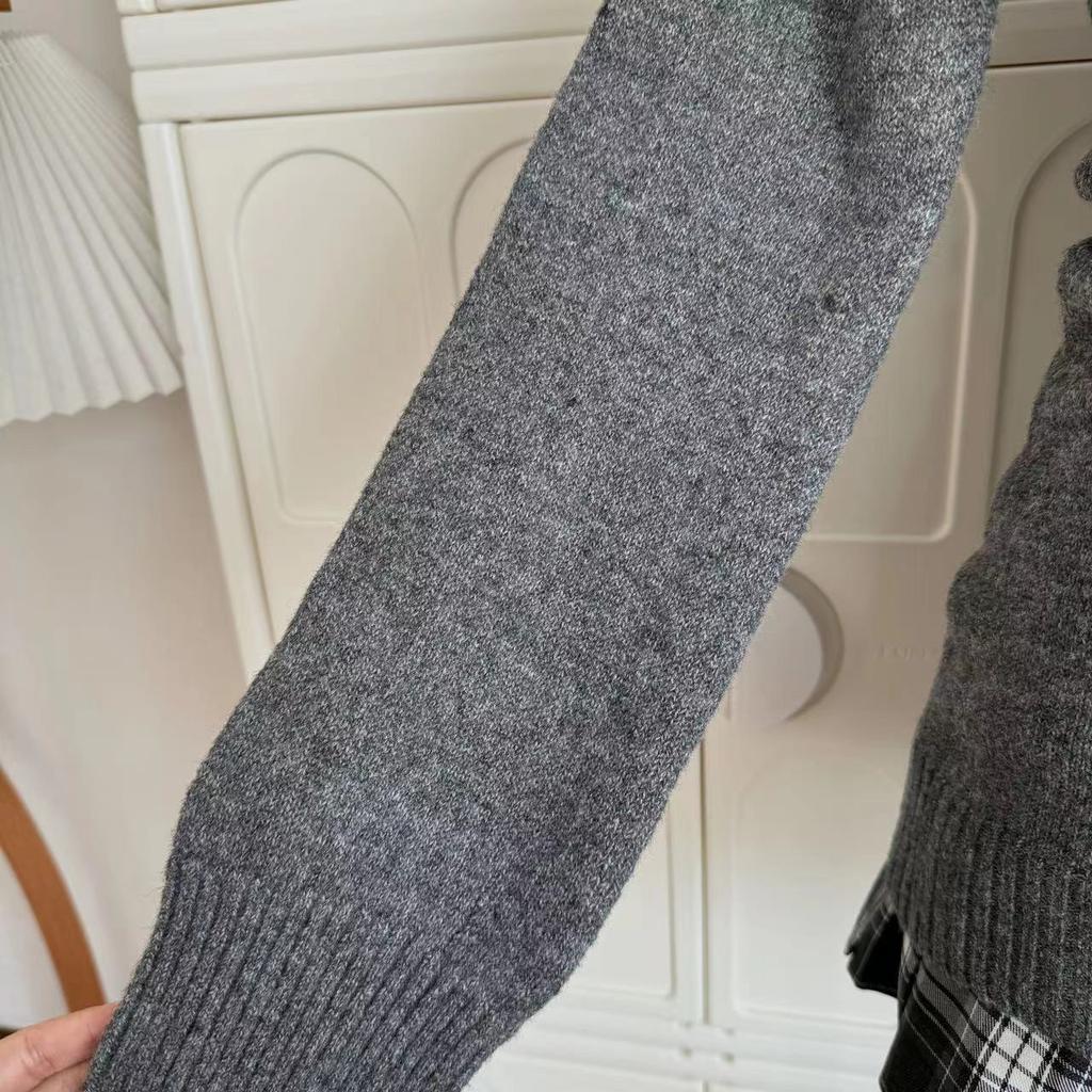 Французский Ретро Элегантный Y2k Комплект из 3 предметов Женский Винтажный Однотонный Свитер с Длинным Рукавом + Кружевной Повседневный Жилет + Клетчатая Шикарная Юбка Осень 2024