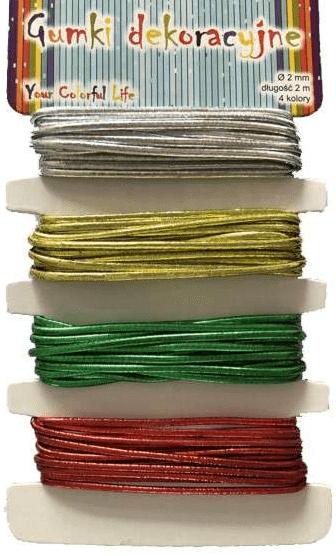 Decorative Metallic Rubber Bands 2Mmx2M 4 Colors