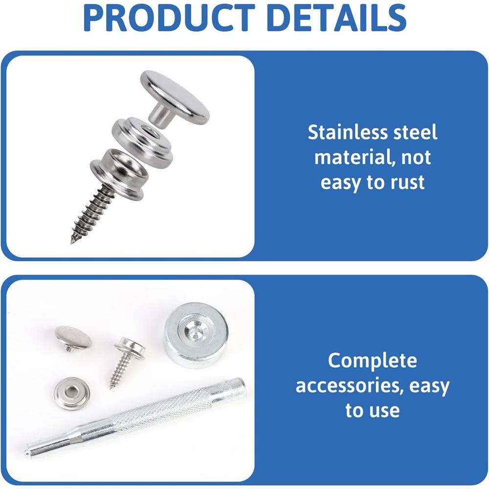 Набор из 62 предметов кнопок из нержавеющей стали, 15 мм, морского класса, для брезентовых чехлов для лодок, кожаных и деревянных поделок, прочный