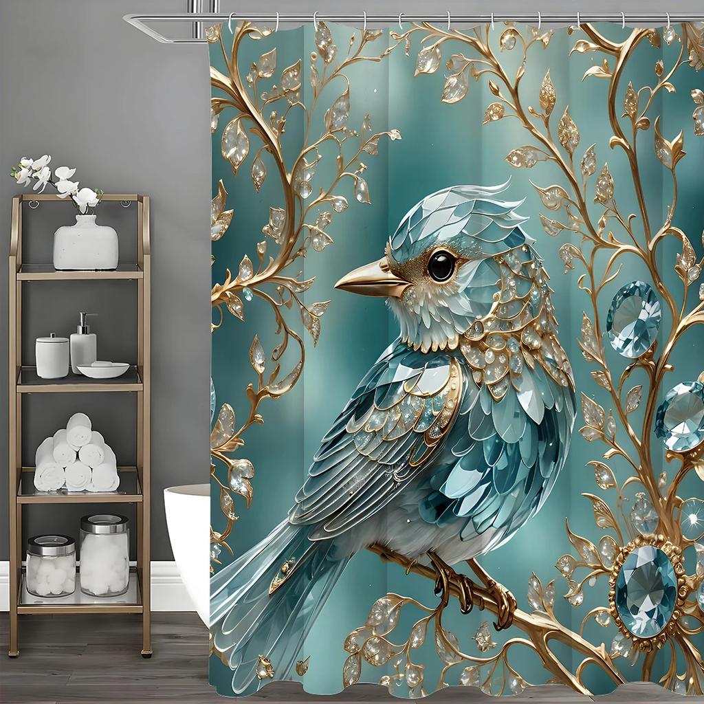 Креативная шторка для душа Blue Bird Tree Jewel, Декоративная шторка для душа для ванной комнаты, Водонепроницаемая шторка для душа с крючками