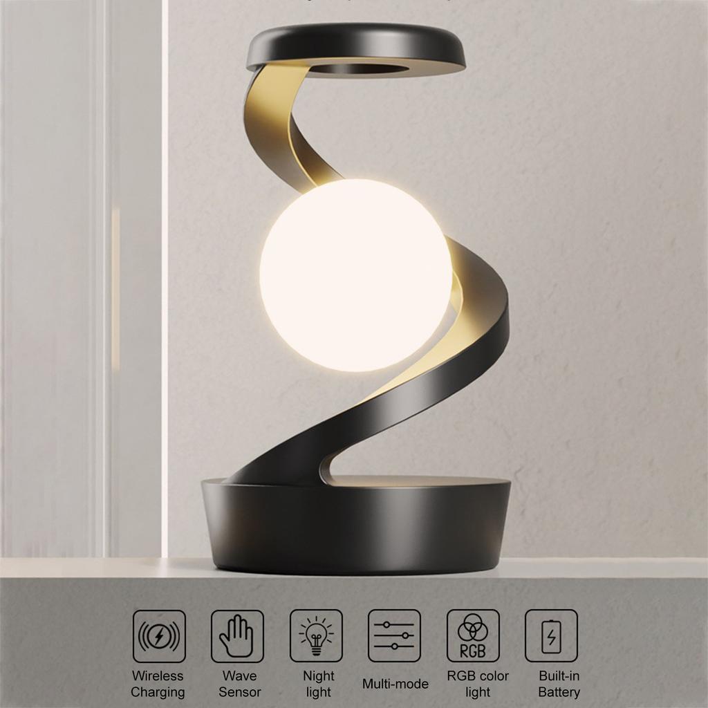 Плавающая вращающаяся ослепительная красочная окружающая подсветка прикроватная тумбочка для лампы Беспроводная зарядка Волна