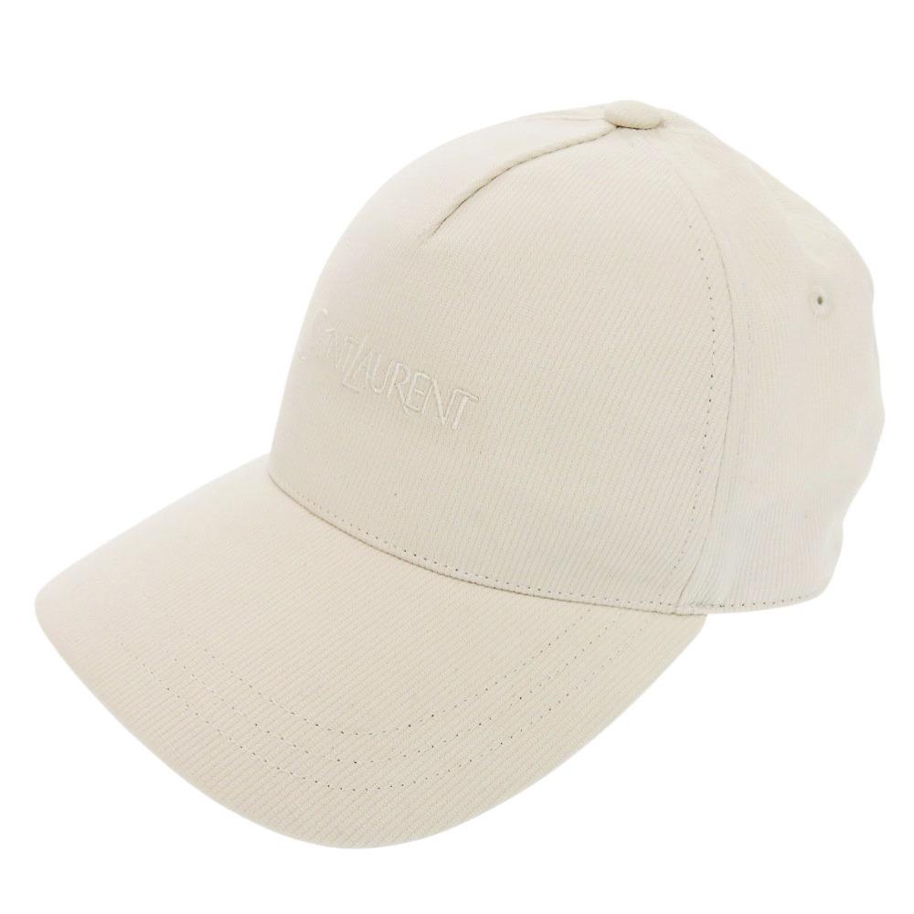 Used AUTHENTIC SAINT LAURENT PARIS 816864 3YR58 Logo Corduroy Baseball Cap Ivory