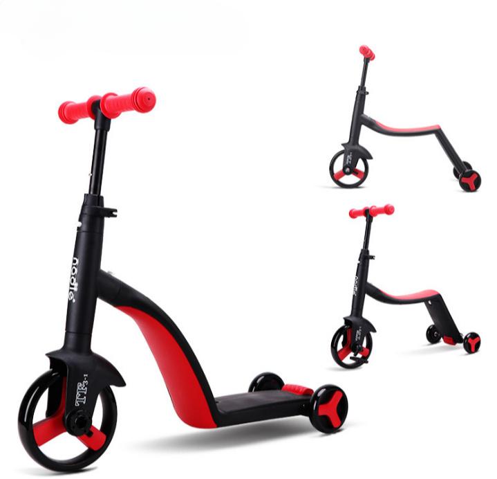 3 Wheel Scooter for Kids One-click Transformation 3 In 1 Tricycle Balance Bike Toys with Large PU Front Wheel P Gear System