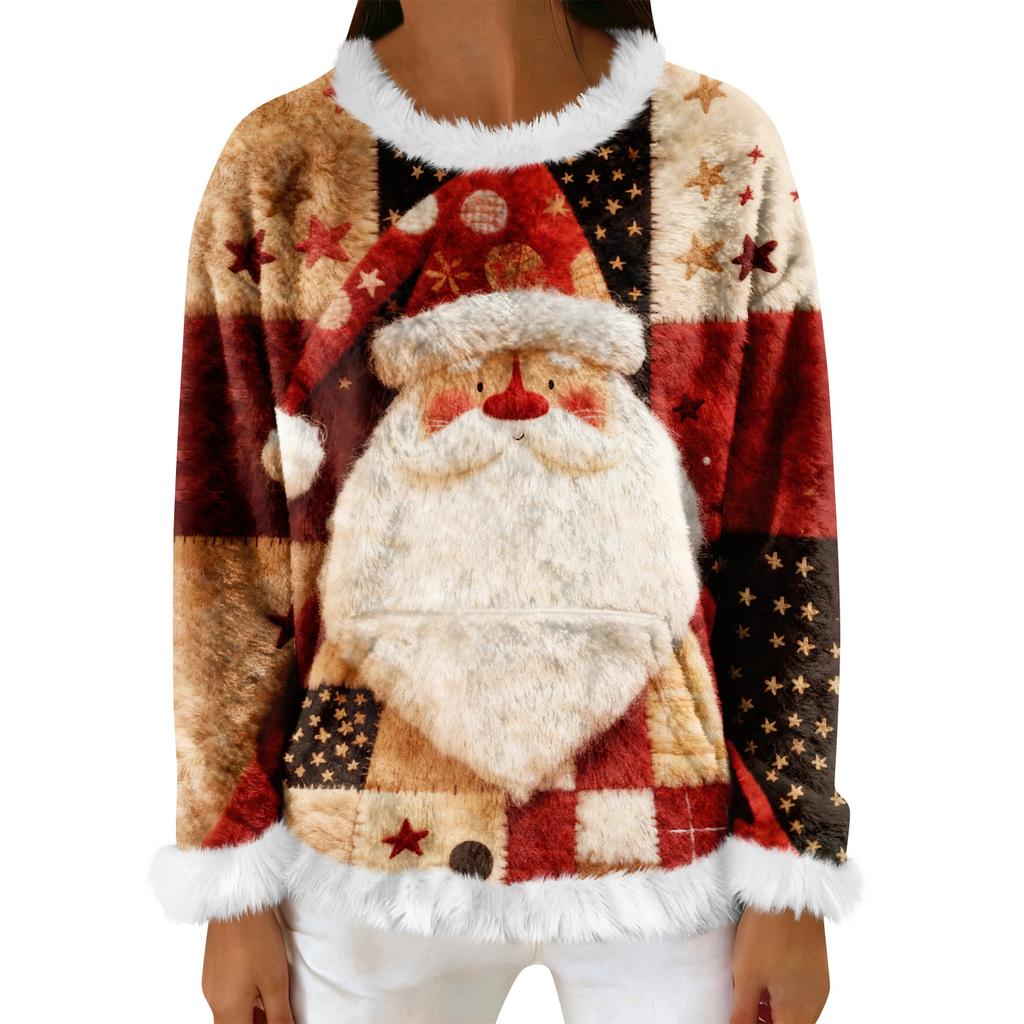 Women's Casual Fleece Sweatshirt  Long-Sleeve Round  Neck Casual Comfortable Loose-Fit Lightweight Women's Flannel Sweatshirt