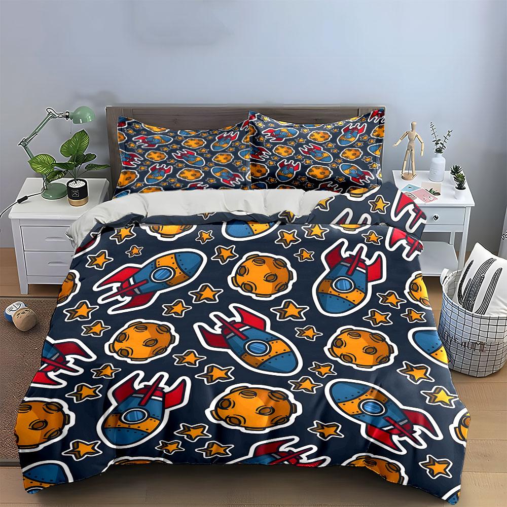 "Space Themed Bedroom Decor Set" Bedding Set with 1 Duvet Cover 2 Pillowcases Single Double King Queen, Gift