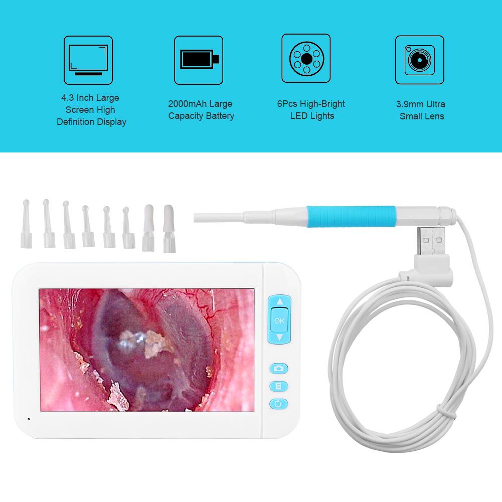 4,3-дюймовый экран Visual 1080P 3,9 мм 6LED ушной эндоскоп отоскоп ушная ложка инструмент для чистки