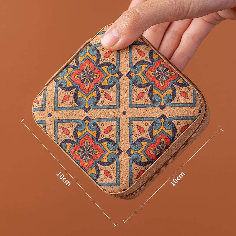 Портативная шкатулка для украшений Легкая винтажная коробка для хранения серег Коробка для серег, ожерелий и колец Квадратный органайзер на молнии