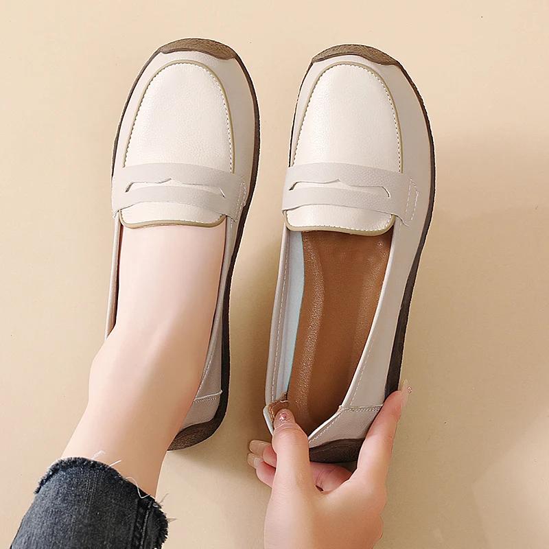 Плоские мягкие кожаные мокасины женские повседневные прогулочные легкие женские туфли больших размеров для работы и отдыха, дышащие, новые весна/лето