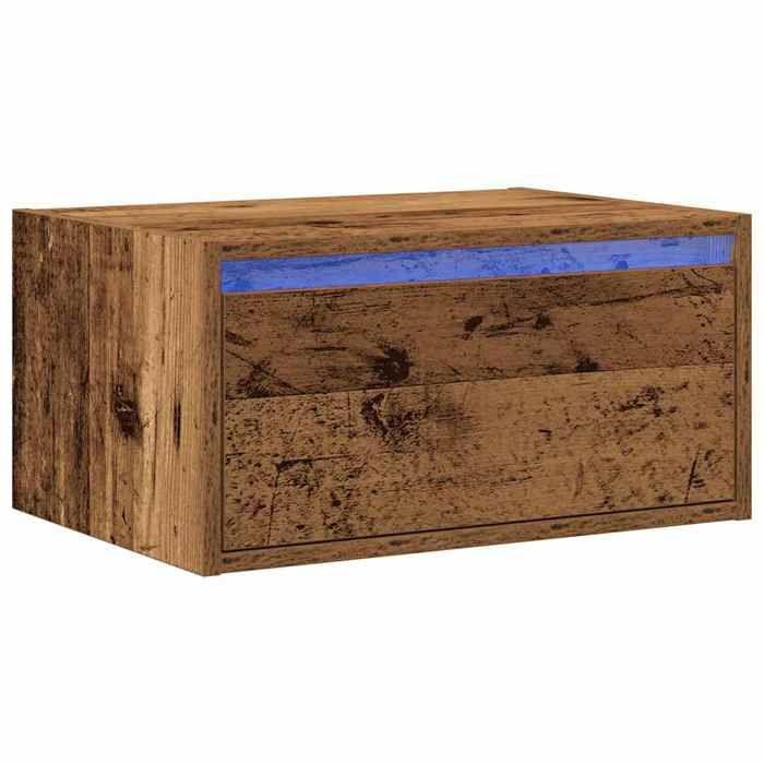 VidaXL Table de chevet murale avec lumières LED vieux bois, armoire, table d'appoint, armoire de lit, armoire de chevet, 860225
