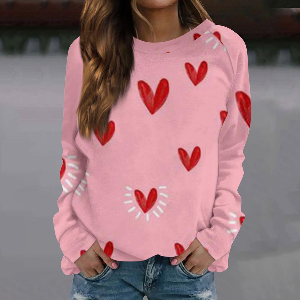 Женская модная повседневная толстовка с длинным рукавом и принтом на День святого Валентина и круглым вырезом