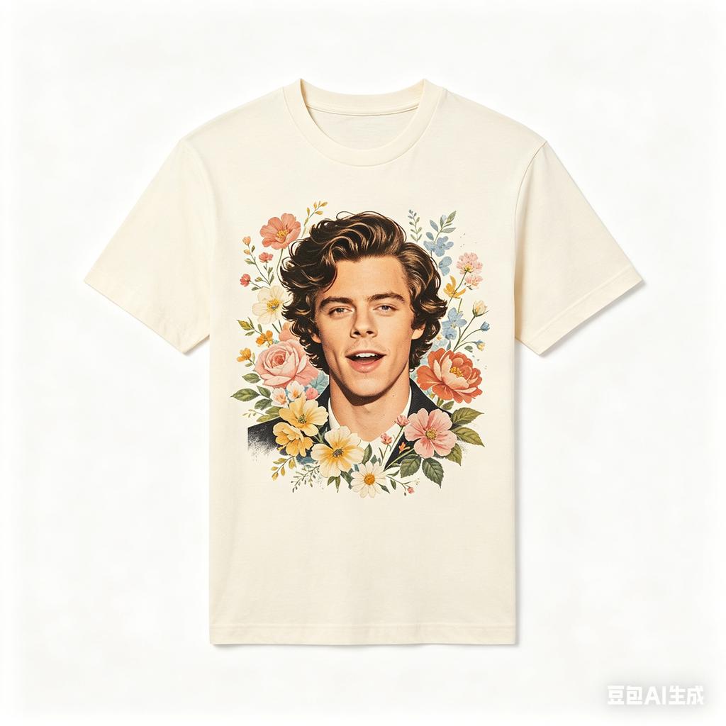 Harry Styles 2026 New Fashionable Comfortable Breathable Cotton Retro Floral Portrait Tshirt Suitable for Both Unisex and Unisex