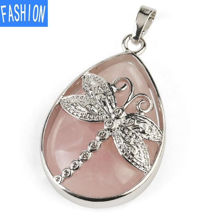 Ожерелье с подвеской в ​​форме капли из натурального хрусталя и слезами ангела в форме стрекозы, хрустальное ожерелье