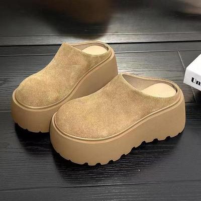 Мягкие матовые кожаные тапочки-маффины с толстым дном, женские тапочки в стиле ретро, универсальные, увеличивающие рост