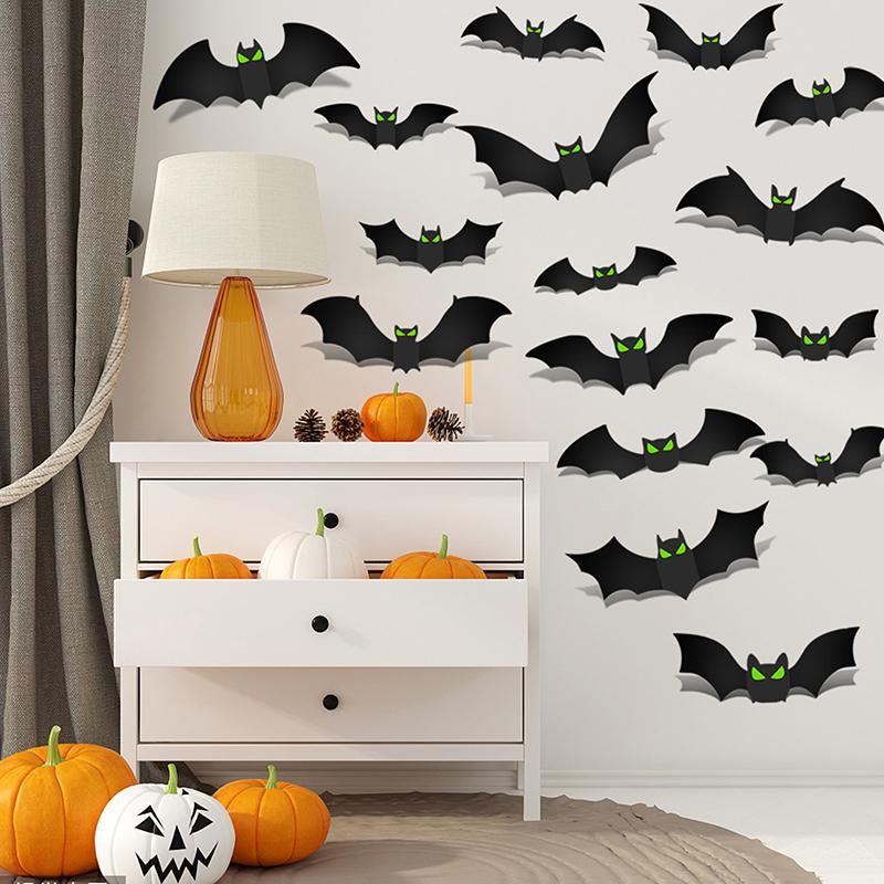 96 шт. Наклейки летучих мышей 3D Хэллоуин украшения летучих мышей светящиеся глаза летучие мыши 96 шт. страшные летучие мыши настенные украшения для ванной комнаты кухни дома