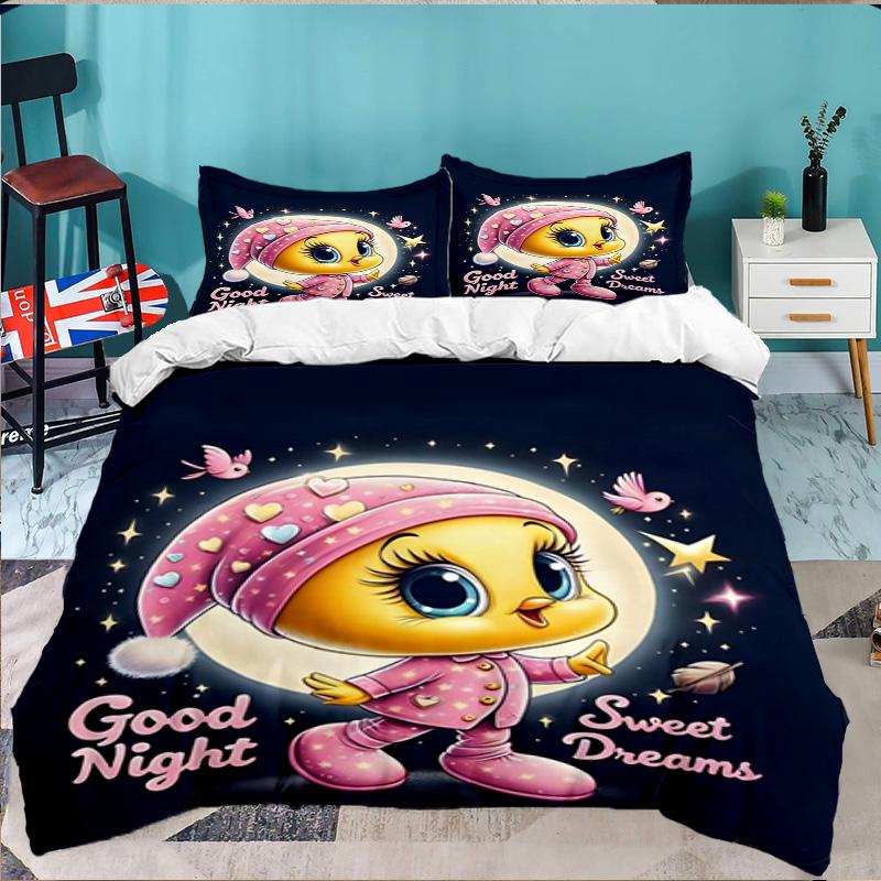 Yellow Bird Nightly Dreams Greeting 3PCS Bedding set,Ideal for 1pc Duvet Cover And 2pcs Pillowcases Perfect for Fan gift,Ideal for Bedroom, Dormitory