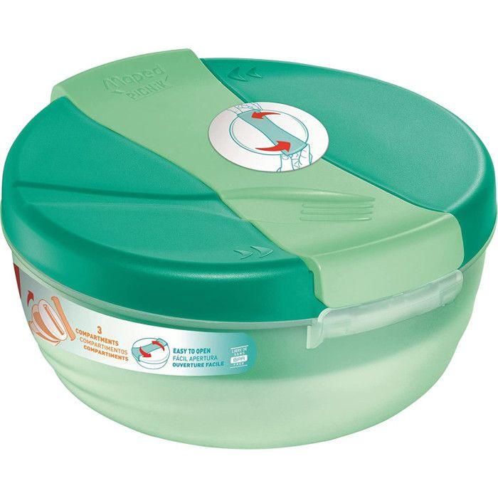 Grand Bol Déjeuner - Boîte À Déjeuner - Lunch Box - Bento - 3 Compartiments - Vert